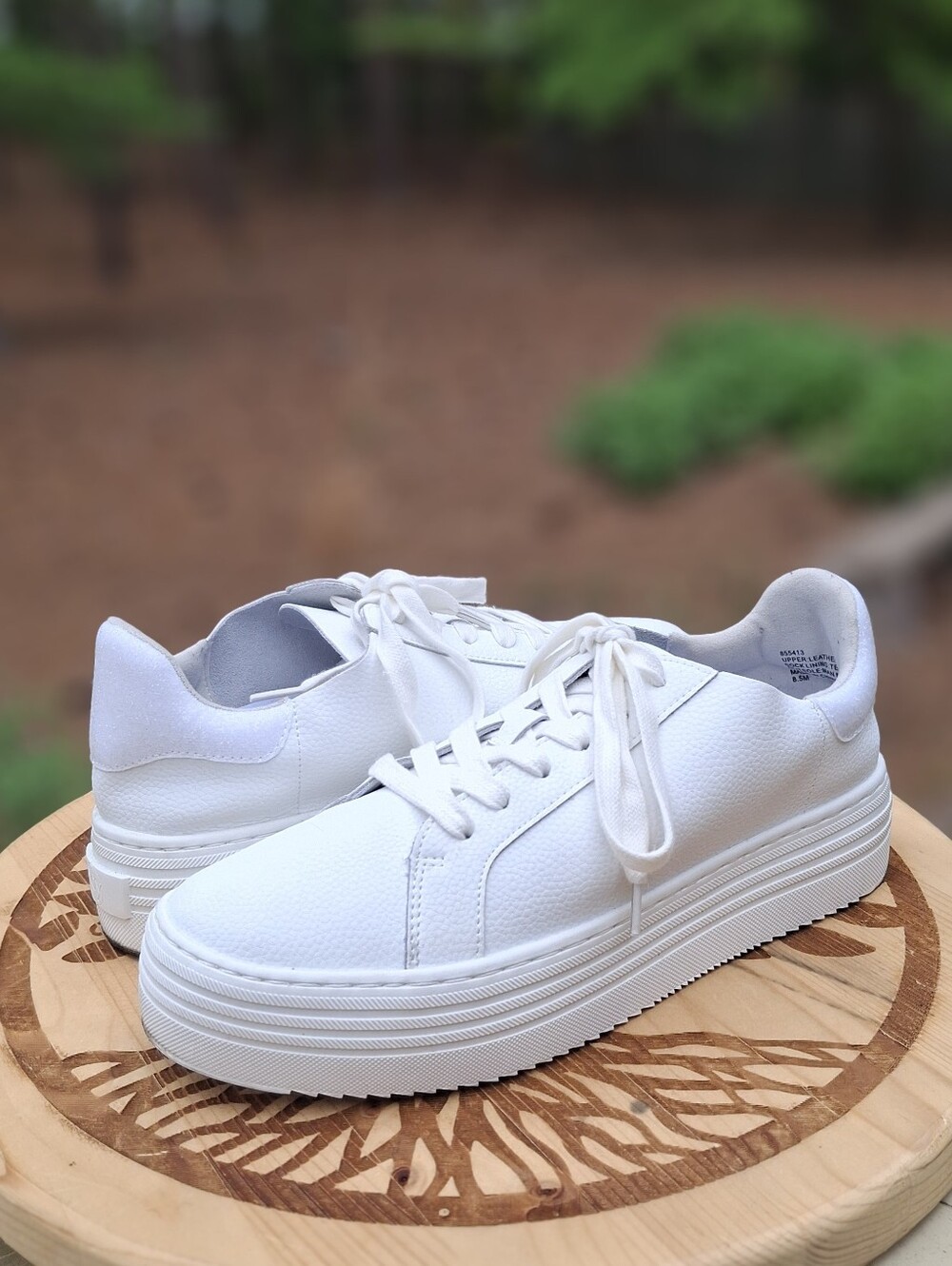 Joy Mangano Performance White Leather Comfort Platform Sneakers Orthotic Insole